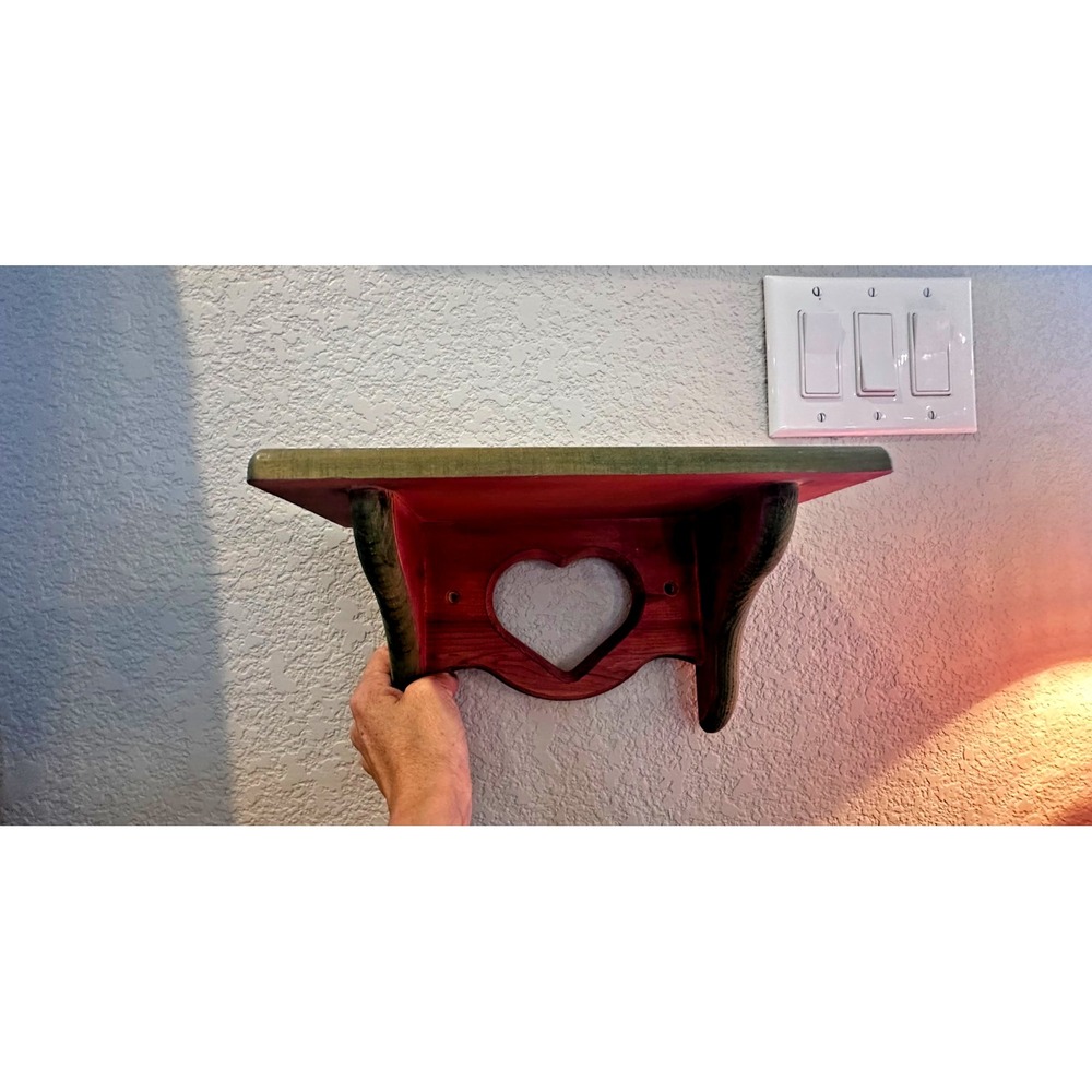 Vintage Country Farmhouse Wooden Wall Shelf With Heart Cutout 12" Wide X 5" deep
